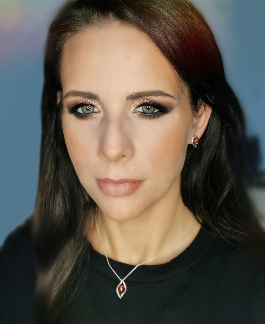 Elegant Smykkesett i Polert Sterlingsølv med Cognacfarget Baltisk Rav - Bilde 2